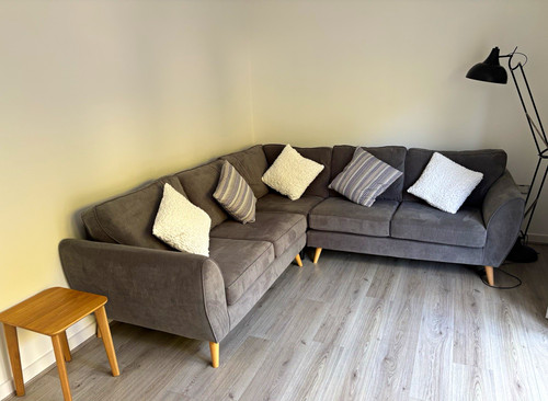 Grey solid fabric corner sofa - grey,