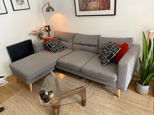 Grey fabric seater shaped - fabric, 3-seater