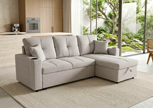 Grey fabric convertible corner - fabric,